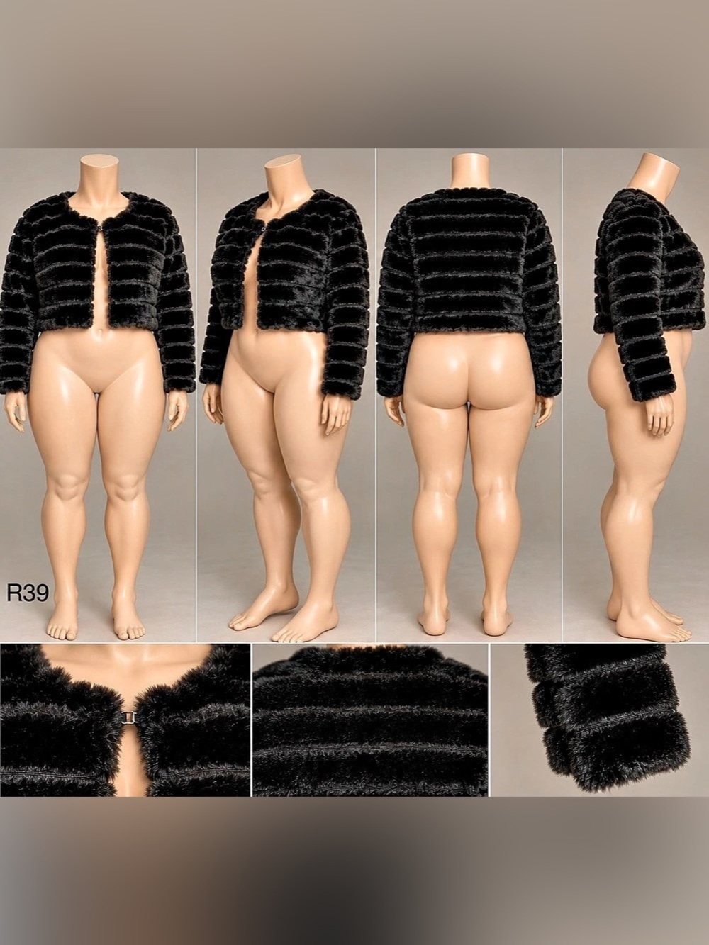 Black Faux Fur Cropped Jacket Size Large